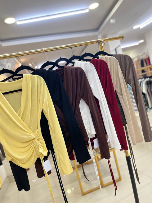 Women Casual Wrap Ruched Up Tops